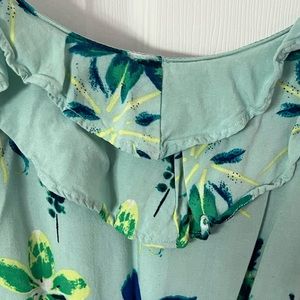 Summer dress, irregular length, green mint with flowers